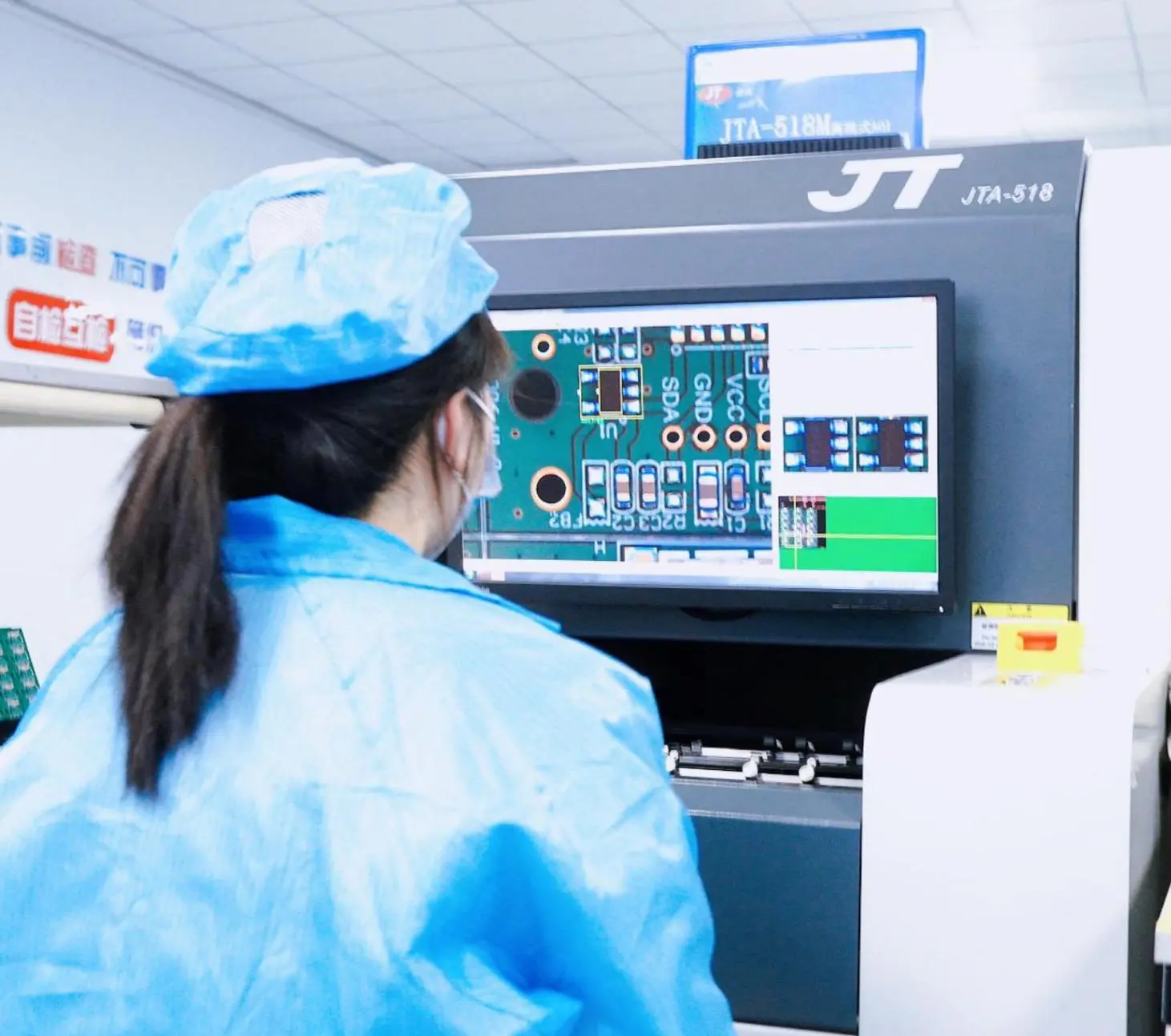 AOI inspection station for surface mount PCBA assembly at ACE Electronics