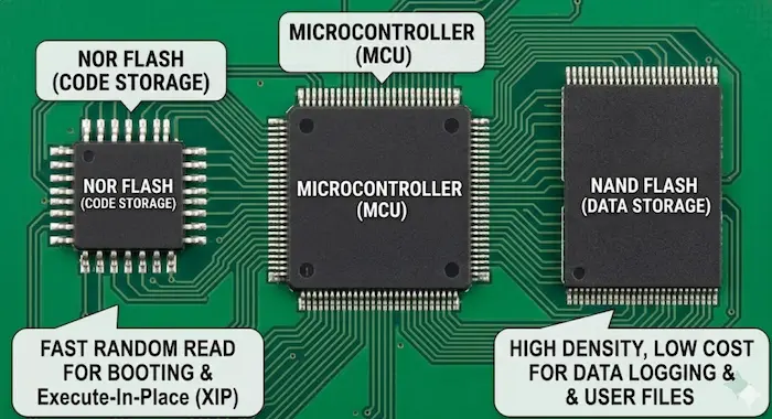 A microcontroller with an external Flash chip