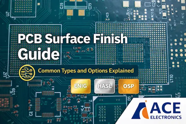 PCB Surface Finish Photo with ACE Electronics logo - blog banner