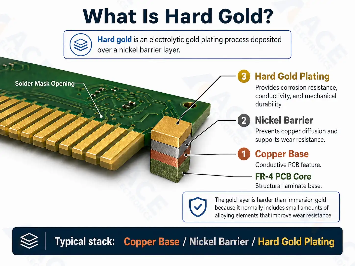 Hard gold PCB surface finish structure