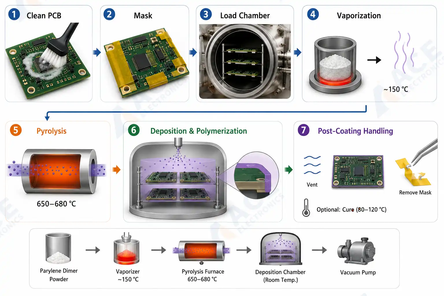 Parylene conformal coating process for PCB assemblies