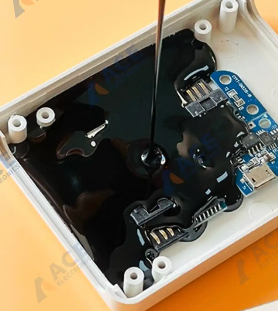 PCB potting used to protect an assembled electronics board inside an enclosure