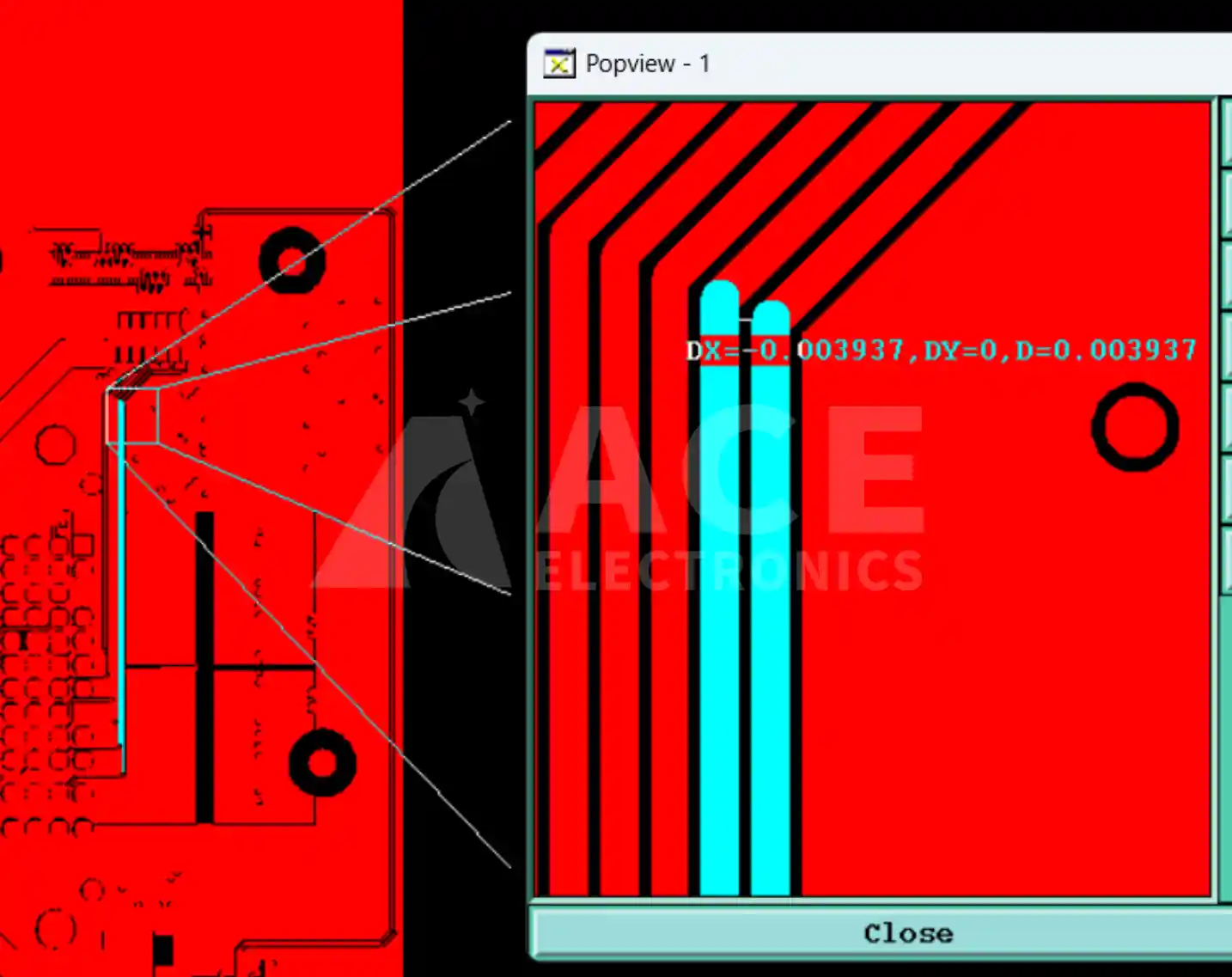 PCB Gerber file showing 4 mil trace spacing on both inner and outer layers of the second PCB model