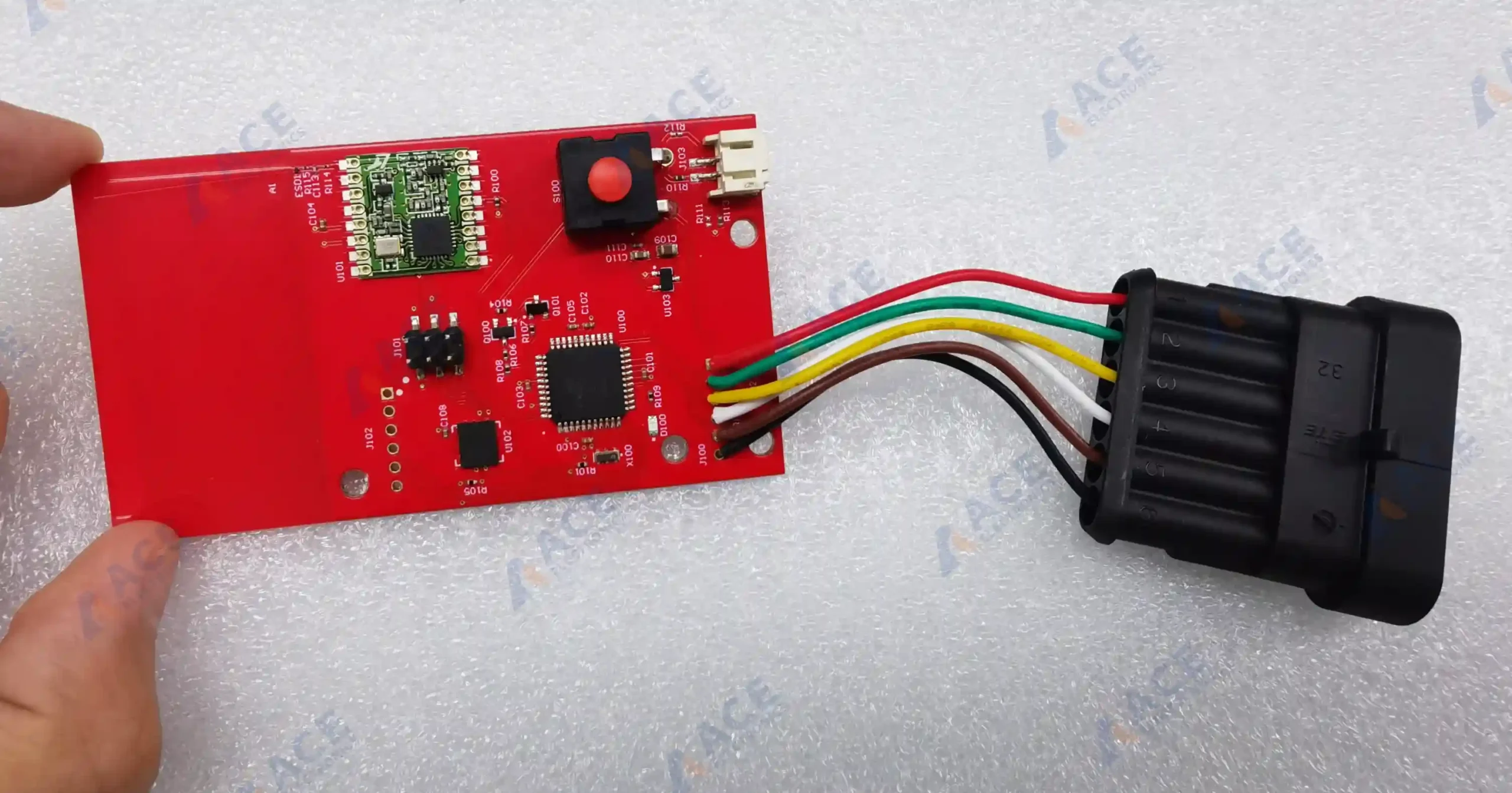 RF board with RFM69HCW-915 wireless transceiver module and waterproof connector harness