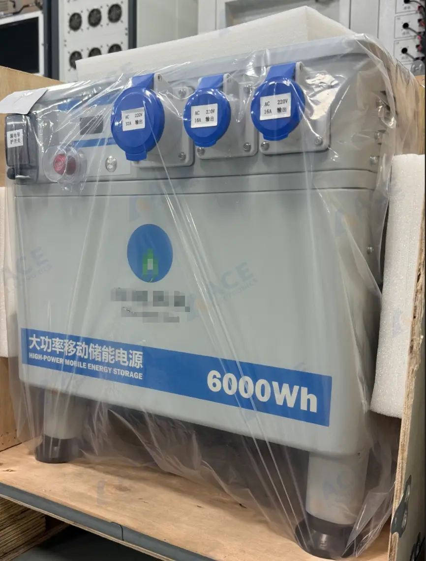Close-up of AC output sockets and front panel during final packaging