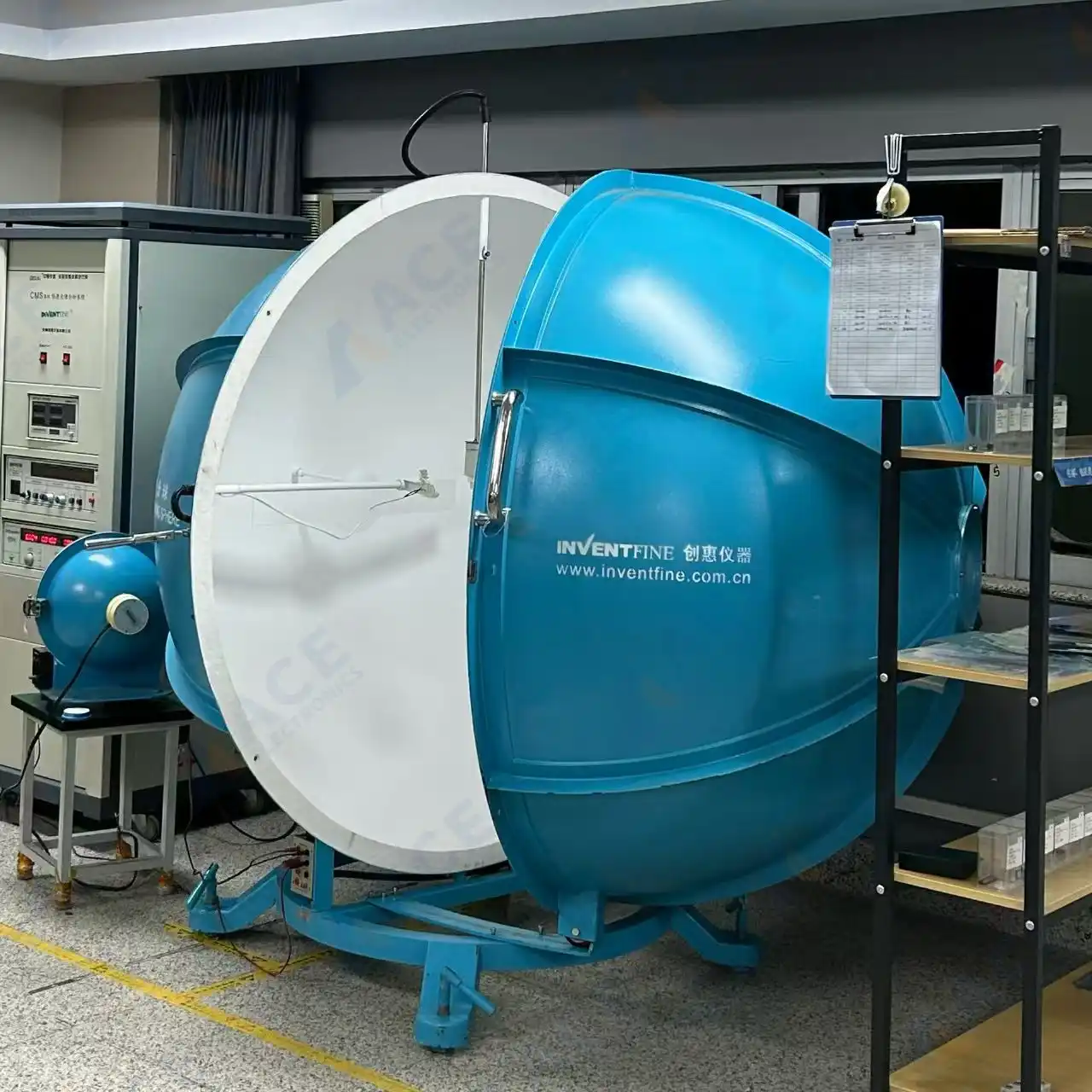 Integrating sphere equipment used by ACE Electronics for LED light board optical testing