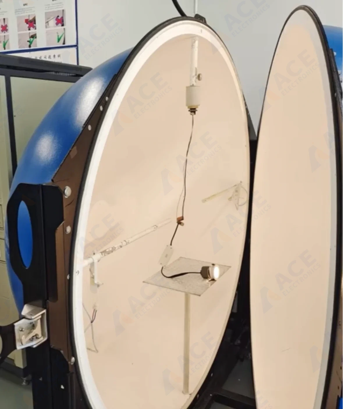 Integrating sphere optical test setup for measuring an LED PCBA and lighting module